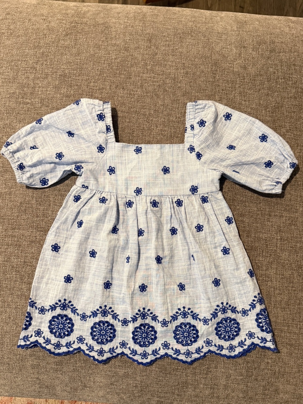Gymboree Light Blue Eyelet Dress with Navy Floral Embroidery 2T